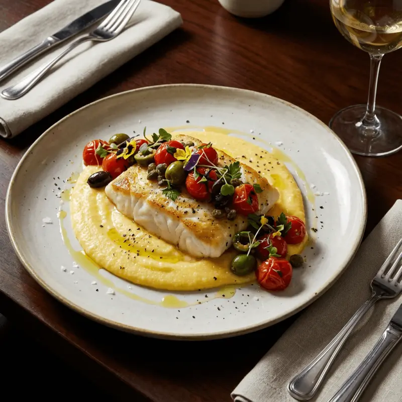 A fine-dining style food photograph generated by PlateSnap from a reference image